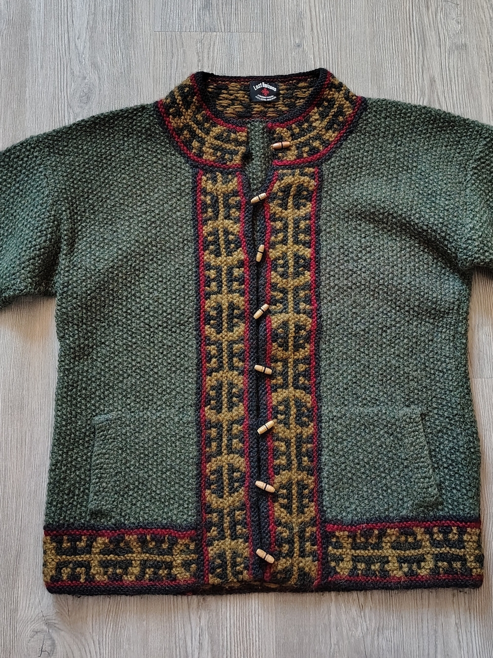 VTG Lost Horizons Napal Hand-Knit Wool Cardigan Toggle Sweater Men's L /Unisex